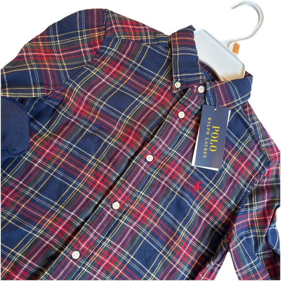 POLO RALPH LAUREN Blue/Red Plaid Cotton‎ Lined Flannel Button Down Boy's 7